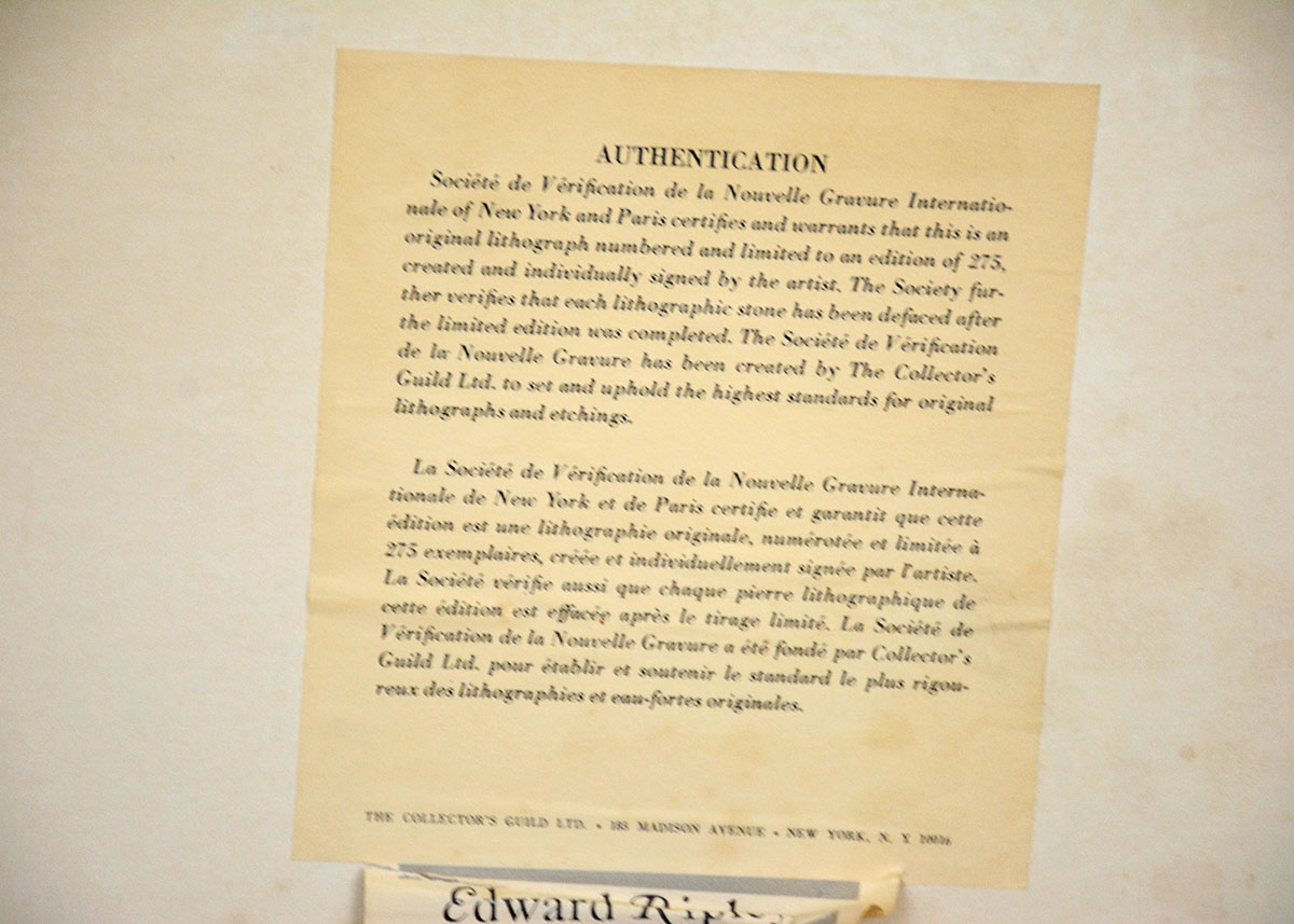 Edward Ripley Signed and Framed Vintage Lithograph