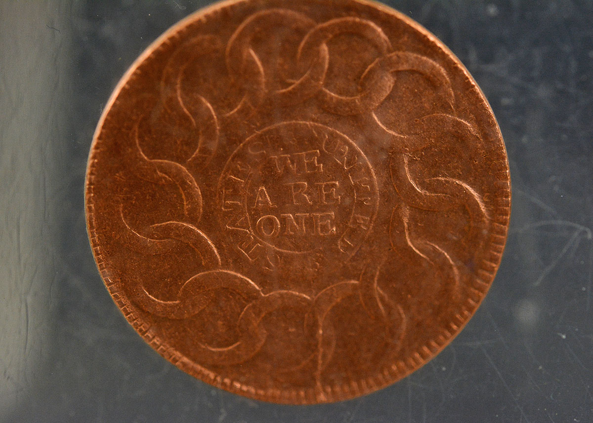 Pair of 1787 Copper Fugio Cents Encased in Clear Lucite