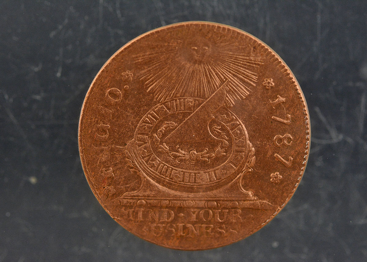 Pair of 1787 Copper Fugio Cents Encased in Clear Lucite