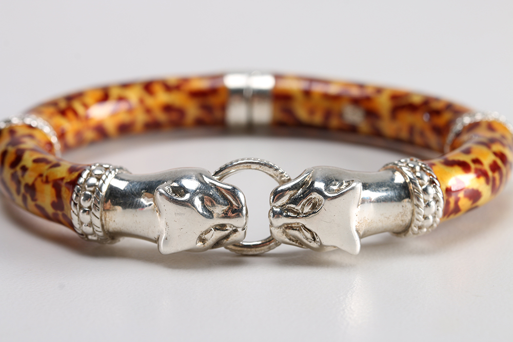 Sterling Silver Leopard Print Bracelet and Silver Tone Necklace