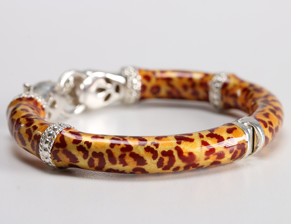 Sterling Silver Leopard Print Bracelet and Silver Tone Necklace