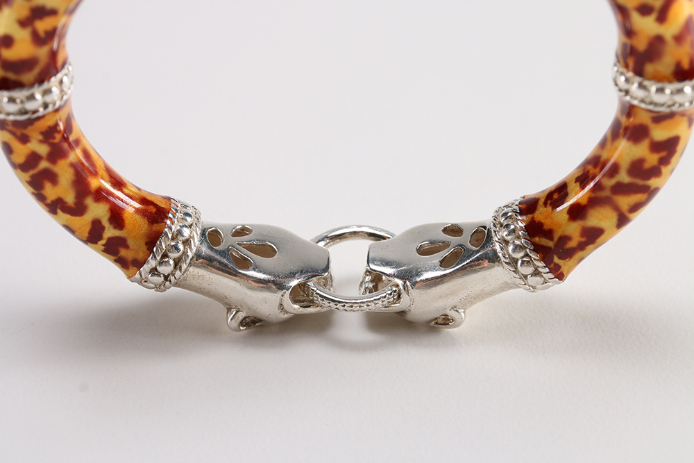 Sterling Silver Leopard Print Bracelet and Silver Tone Necklace