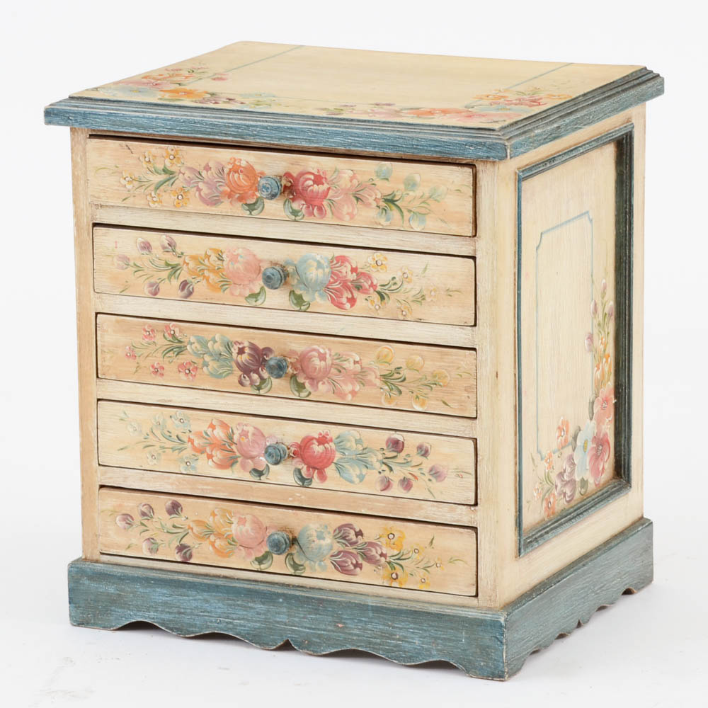 Hand-Painted Floral Five Drawer Stand
