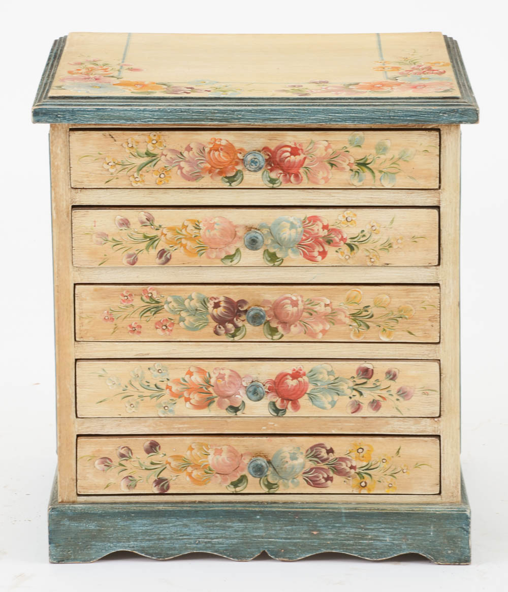 Hand-Painted Floral Five Drawer Stand