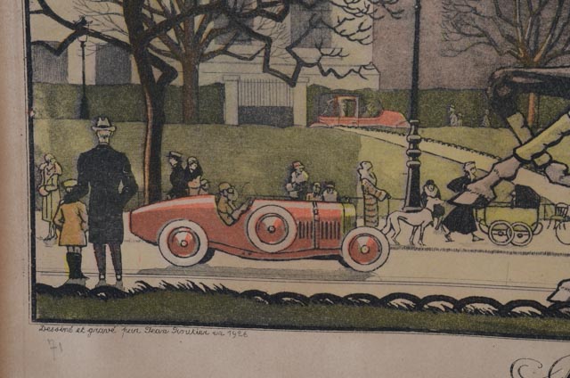Jean Routier 1926 Wood Engraving "Avenue du Bois de Boulogne"