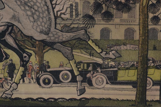 Jean Routier 1926 Wood Engraving "Avenue du Bois de Boulogne"