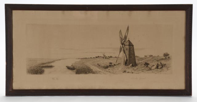 Pair of Antique Drypoint Etchings of Dutch Pastoral Landscapes