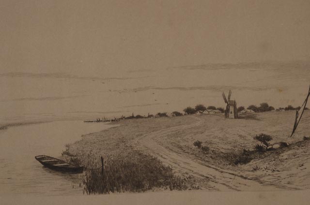Pair of Antique Drypoint Etchings of Dutch Pastoral Landscapes