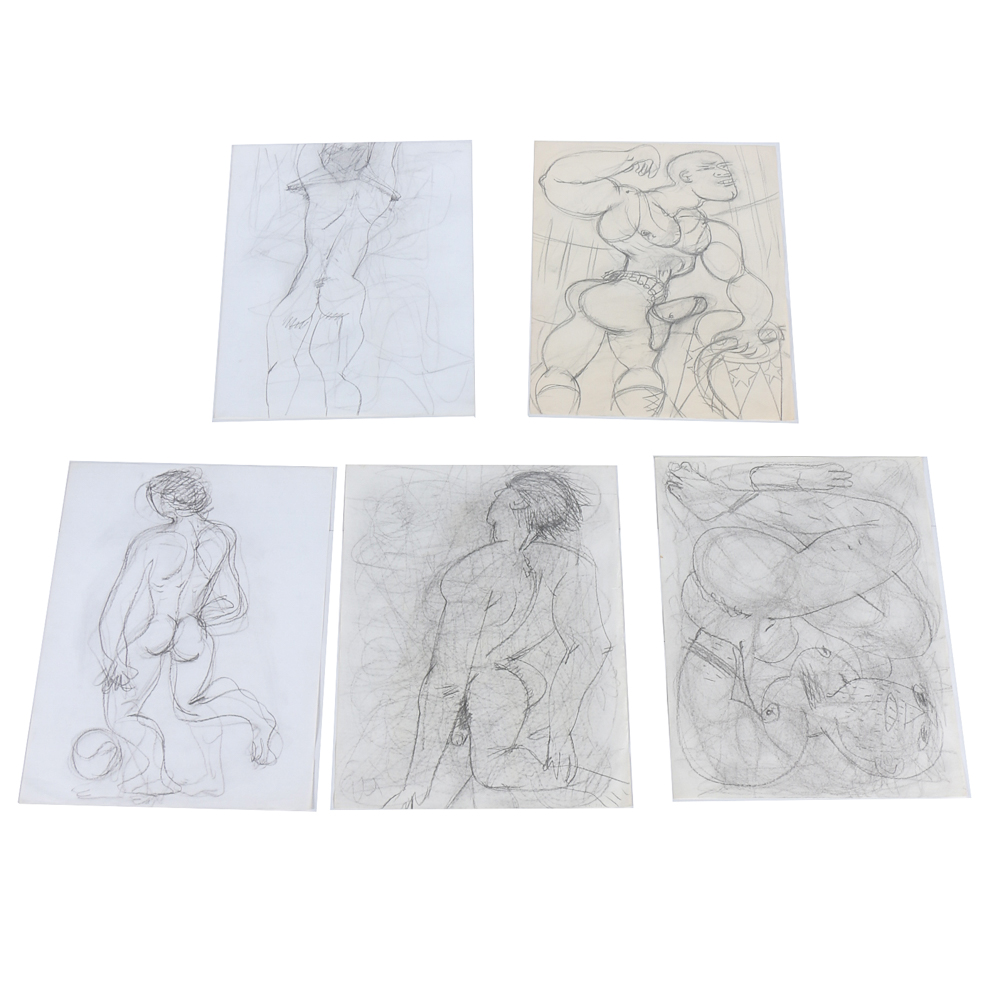 Five Graphite Sketches of Nude Figures