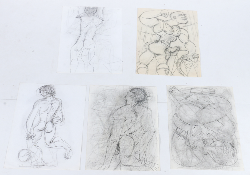 Five Graphite Sketches of Nude Figures