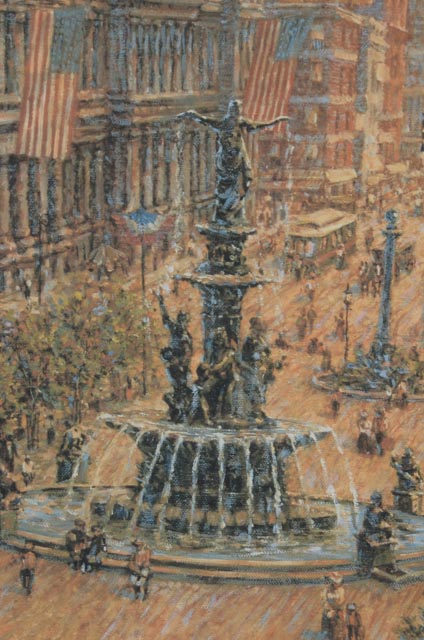 Frank McElwain Limited Edition Signed Offset Lithograph "Cincinnati Celebrates the Fourth, Fountain Square 1917"