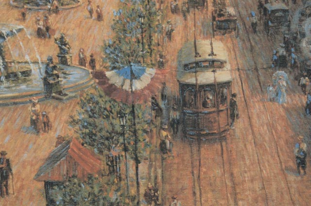 Frank McElwain Limited Edition Signed Offset Lithograph "Cincinnati Celebrates the Fourth, Fountain Square 1917"