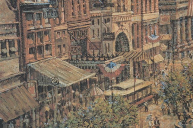 Frank McElwain Limited Edition Signed Offset Lithograph "Cincinnati Celebrates the Fourth, Fountain Square 1917"