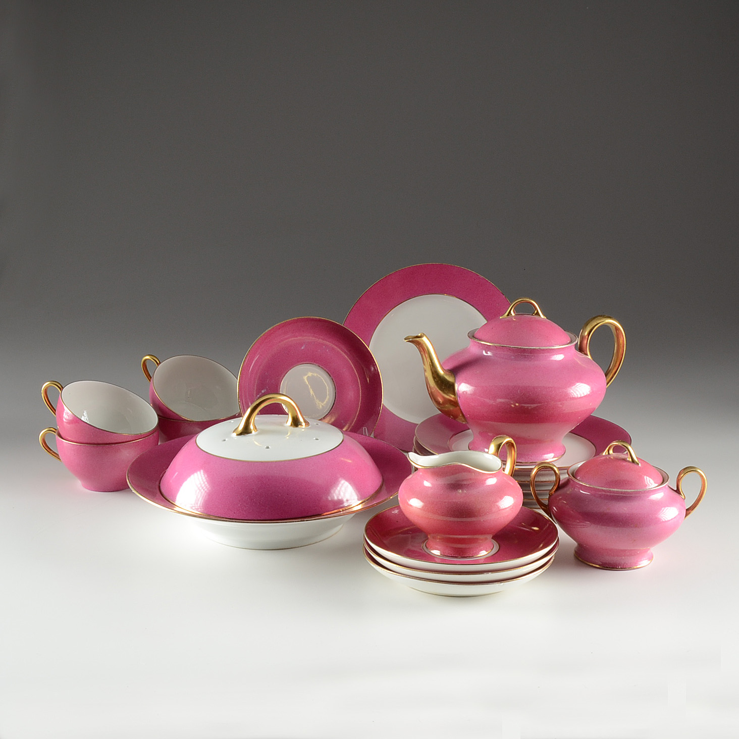 Limoge Belvedere Hand-painted Pink Tea and Dessert Set