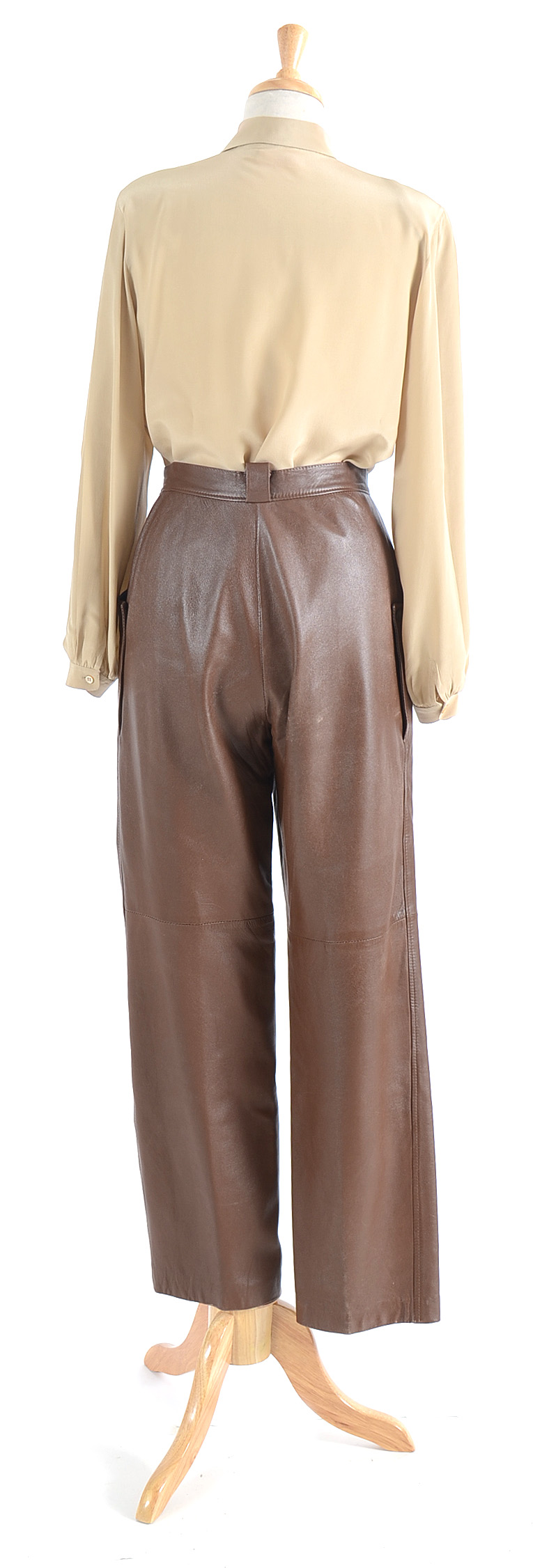 Donna Mizar Brown Leather Pants and a Liz Claiborne Silk Blouse