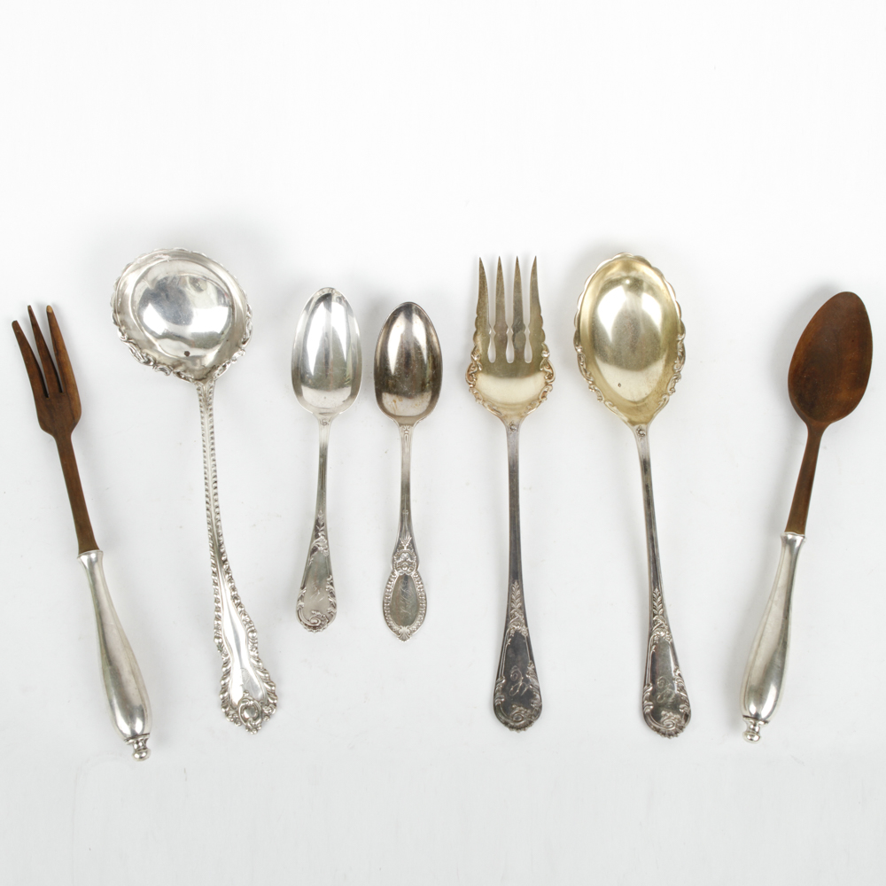 Sterling and Sterling Handled Serving Spoons and Forks