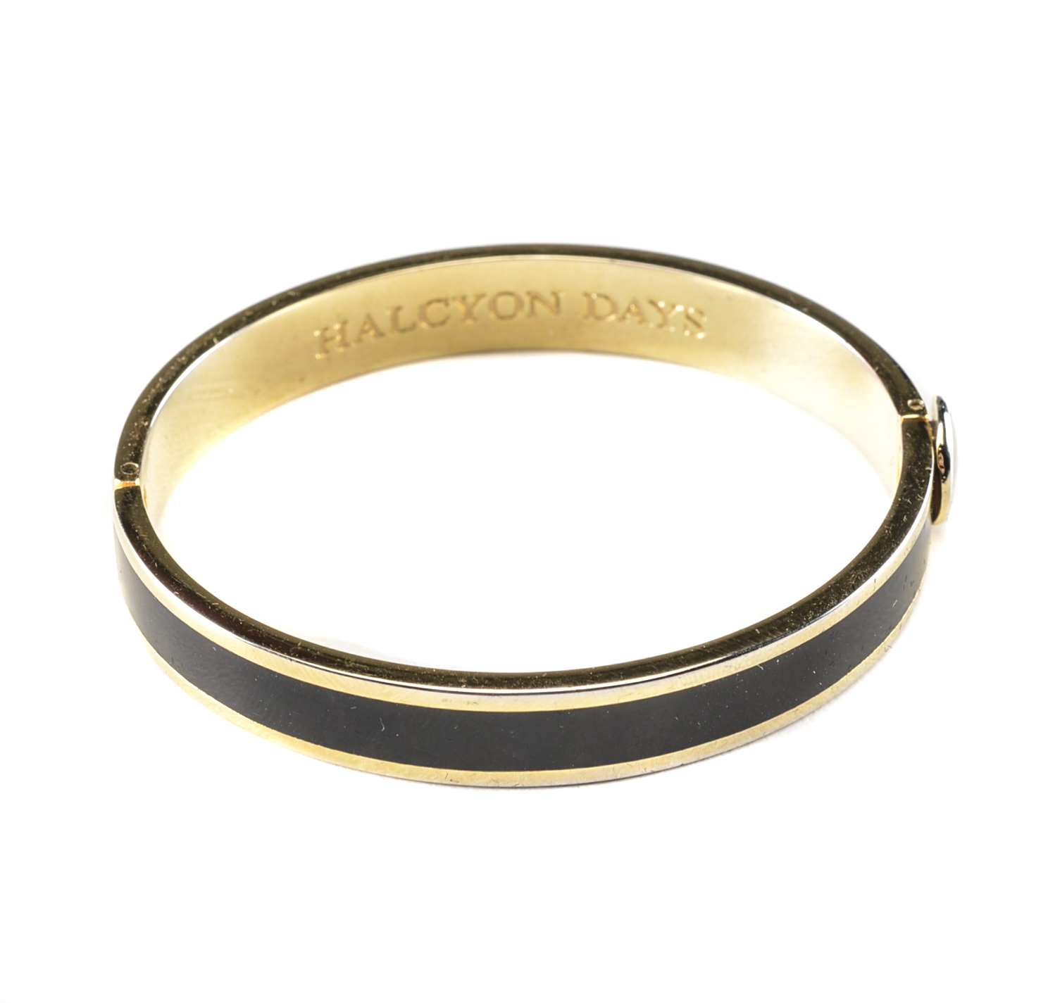 Halcyon Days Black Enameled and Gold Plated Hinge Bracelet