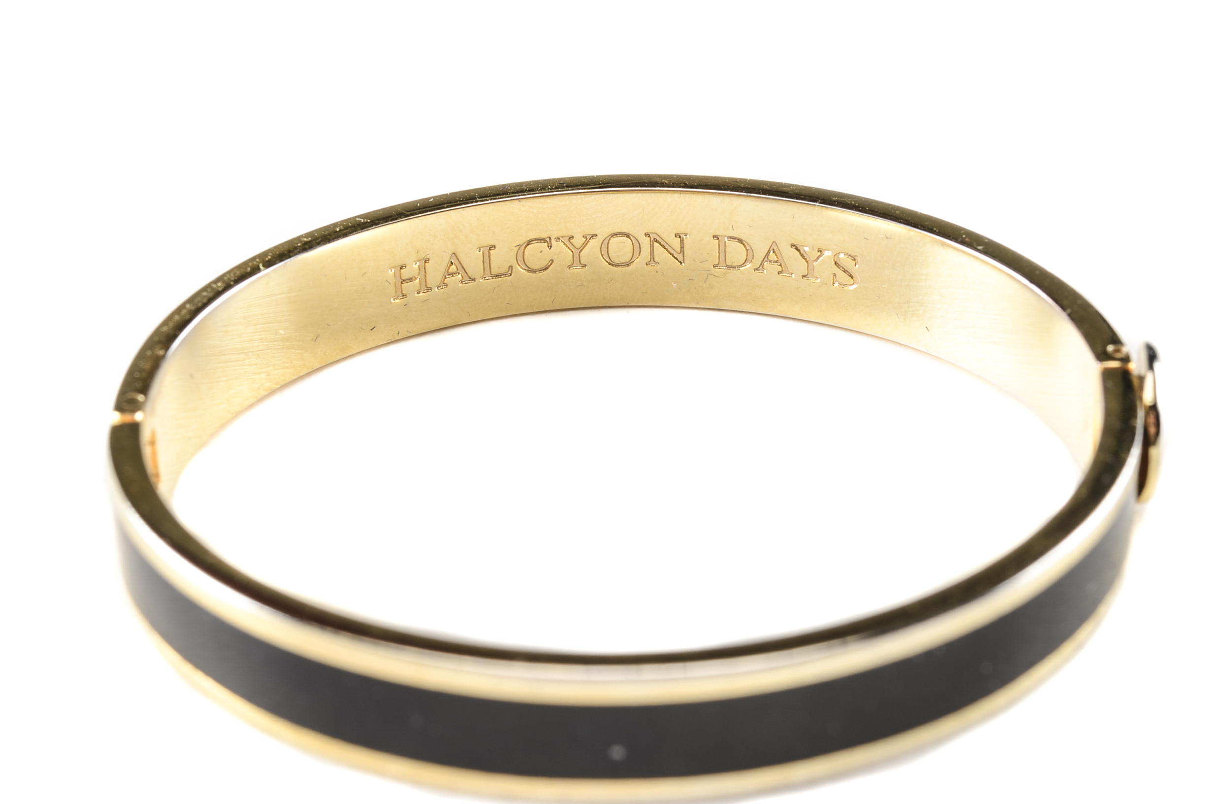 Halcyon Days Black Enameled and Gold Plated Hinge Bracelet