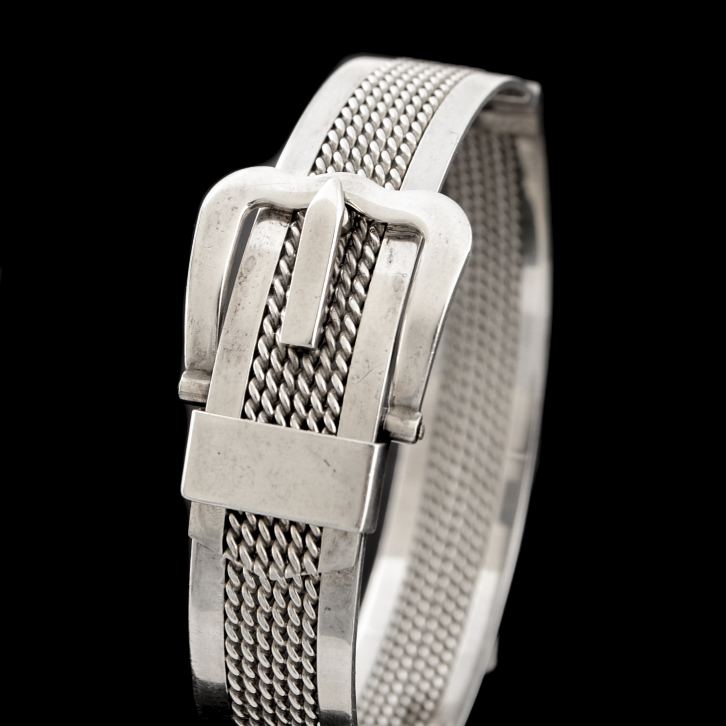 English Sterling Silver Hinged Buckle Bracelet