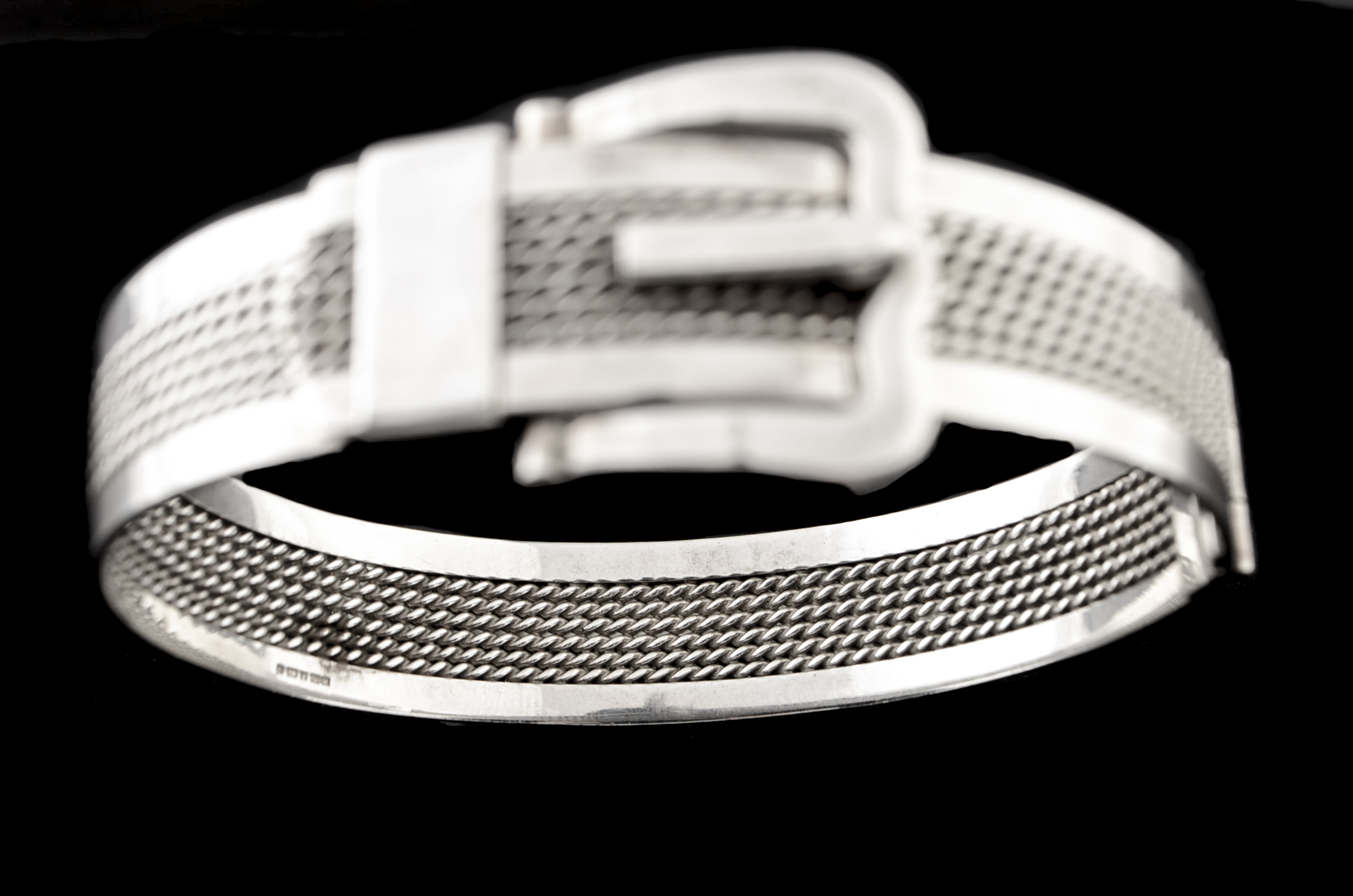 English Sterling Silver Hinged Buckle Bracelet