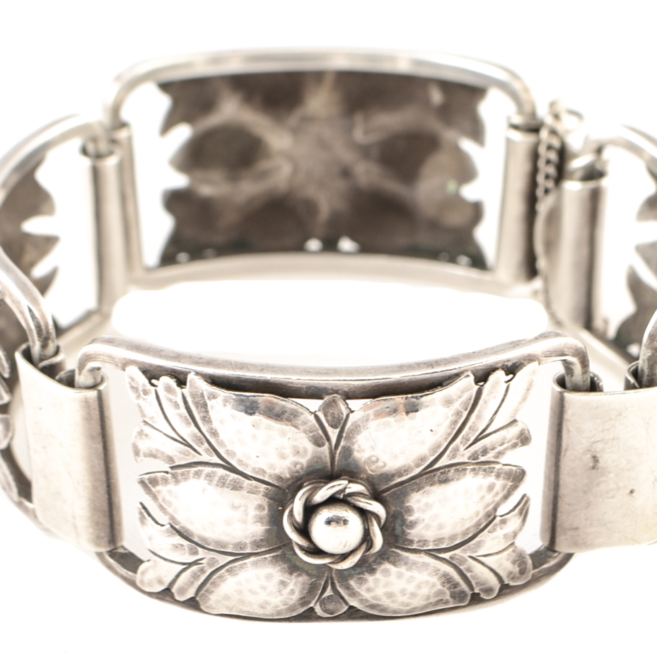 Vintage Jensen Inc. Sterling Silver Floral Panel Hinge Bracelet