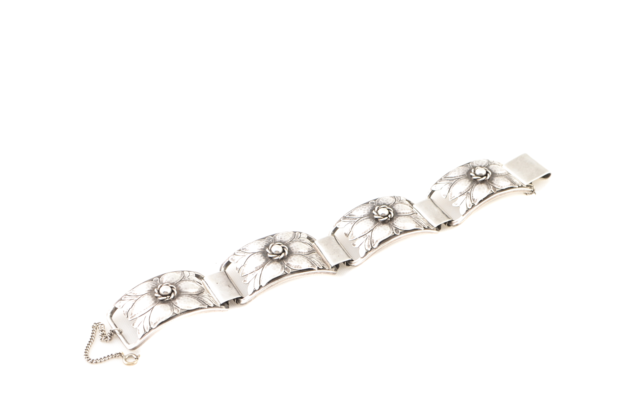 Vintage Jensen Inc. Sterling Silver Floral Panel Hinge Bracelet