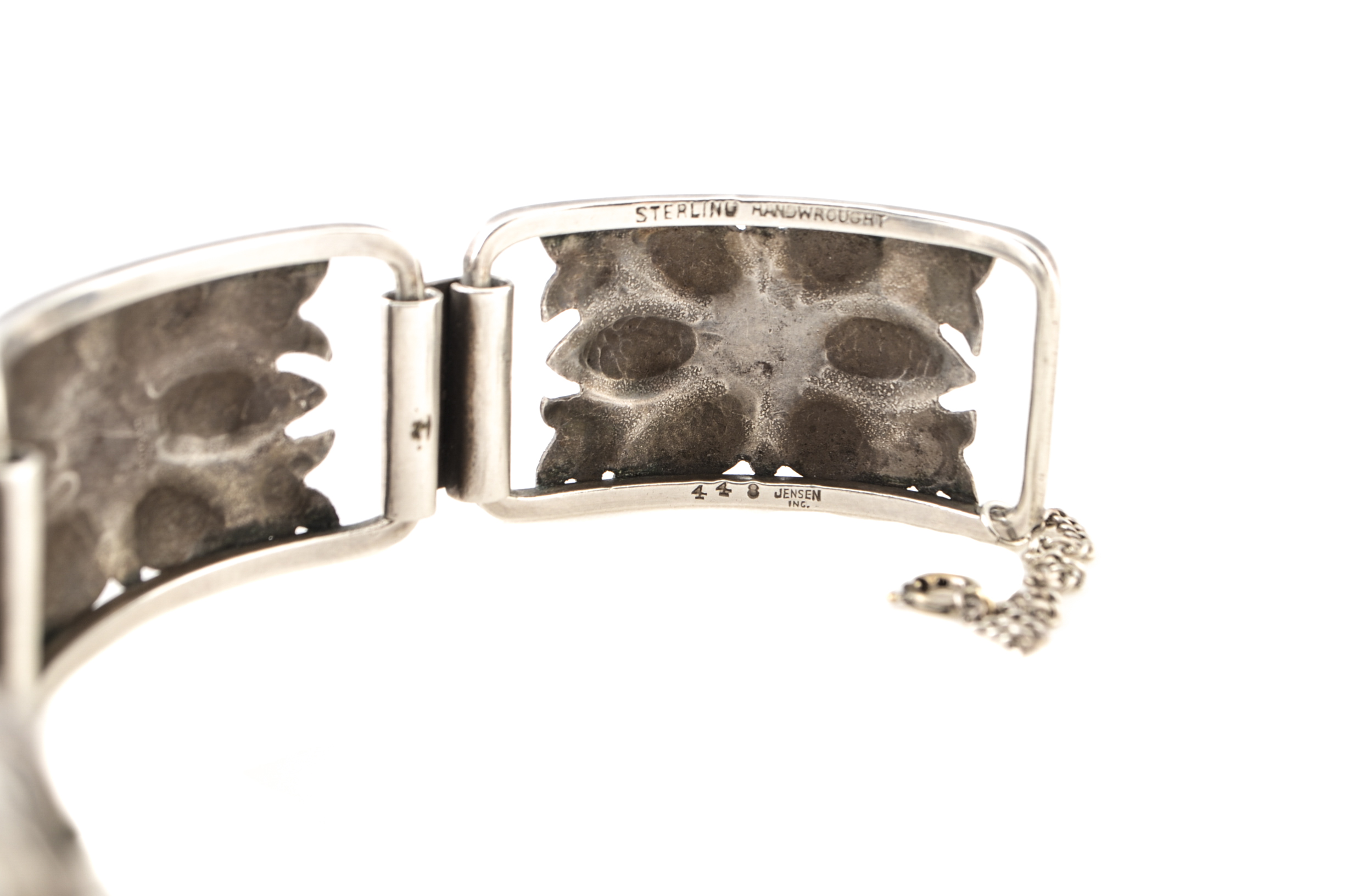 Vintage Jensen Inc. Sterling Silver Floral Panel Hinge Bracelet