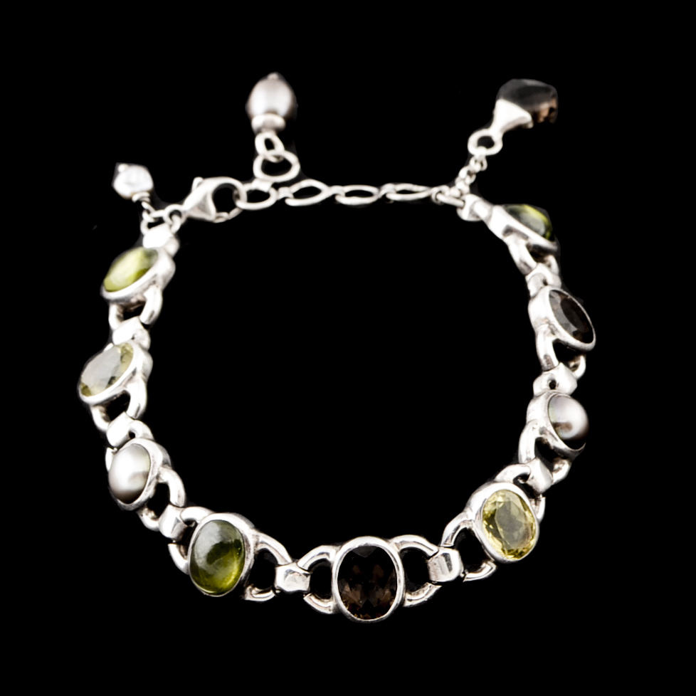 Sterling Silver Multi-Color Stone Cabochon Bracelet