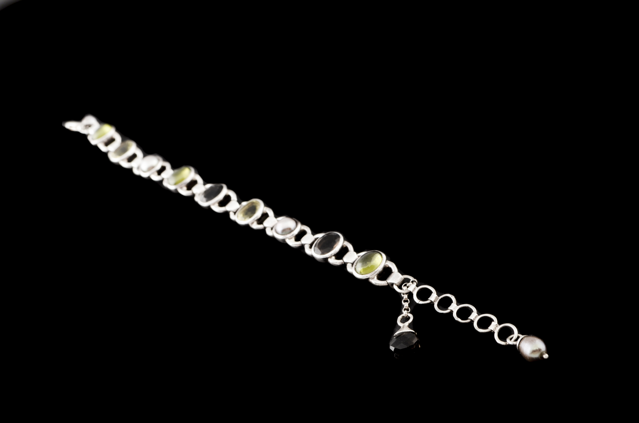 Sterling Silver Multi-Color Stone Cabochon Bracelet