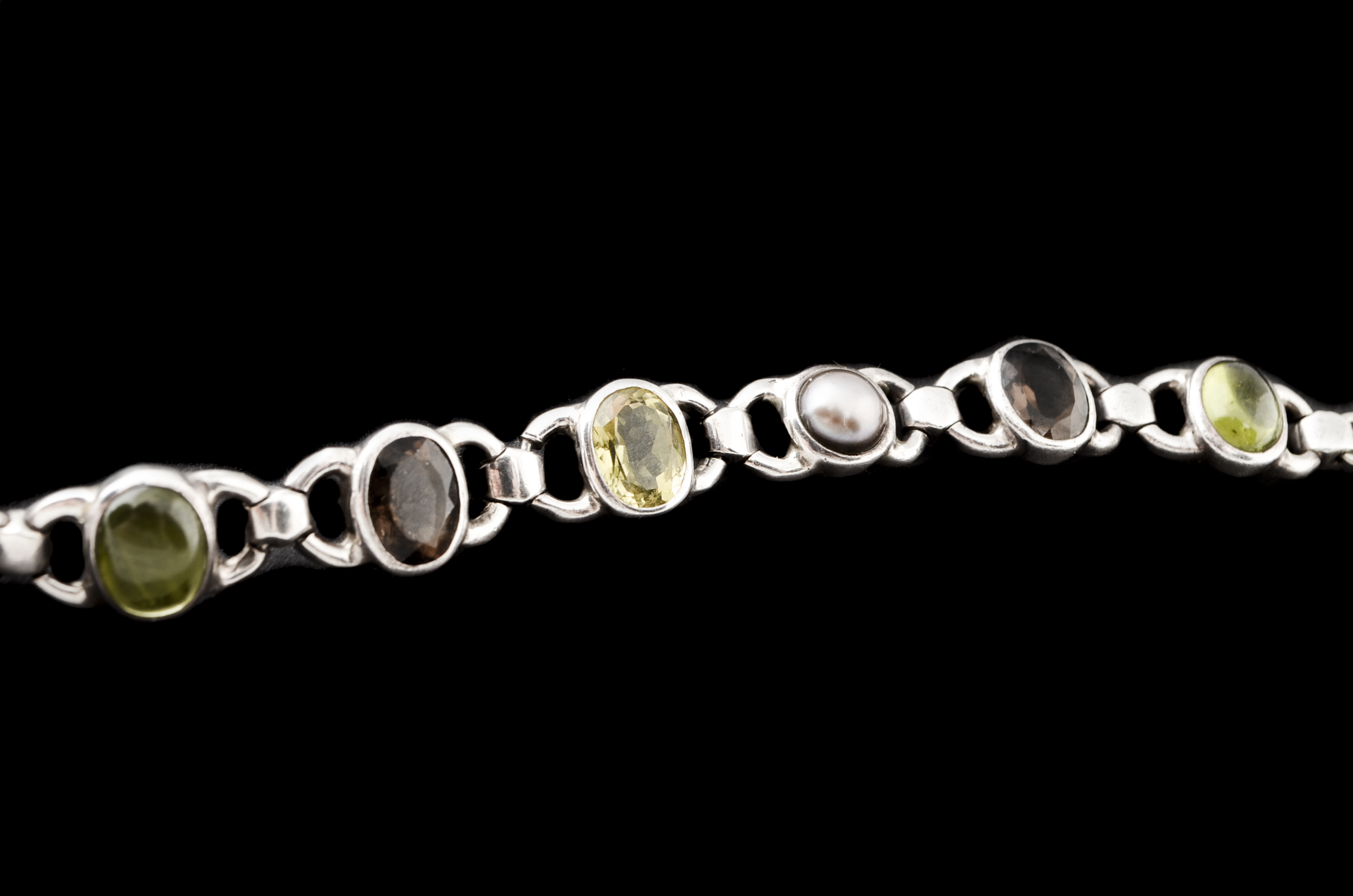 Sterling Silver Multi-Color Stone Cabochon Bracelet