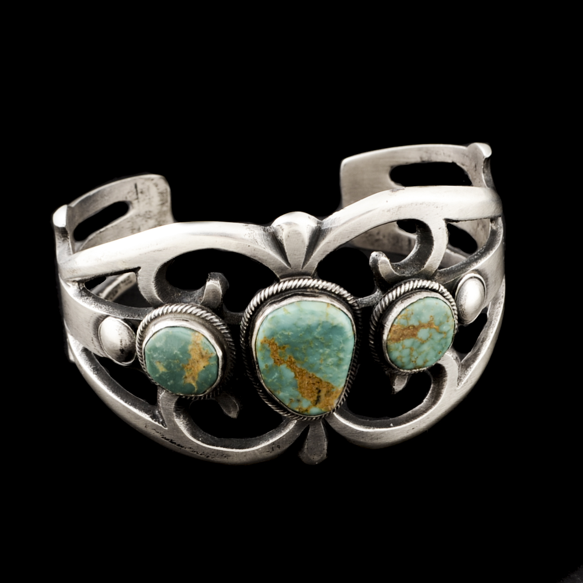 Native American Navajo Sterling and Turquoise Sandcast Cuff