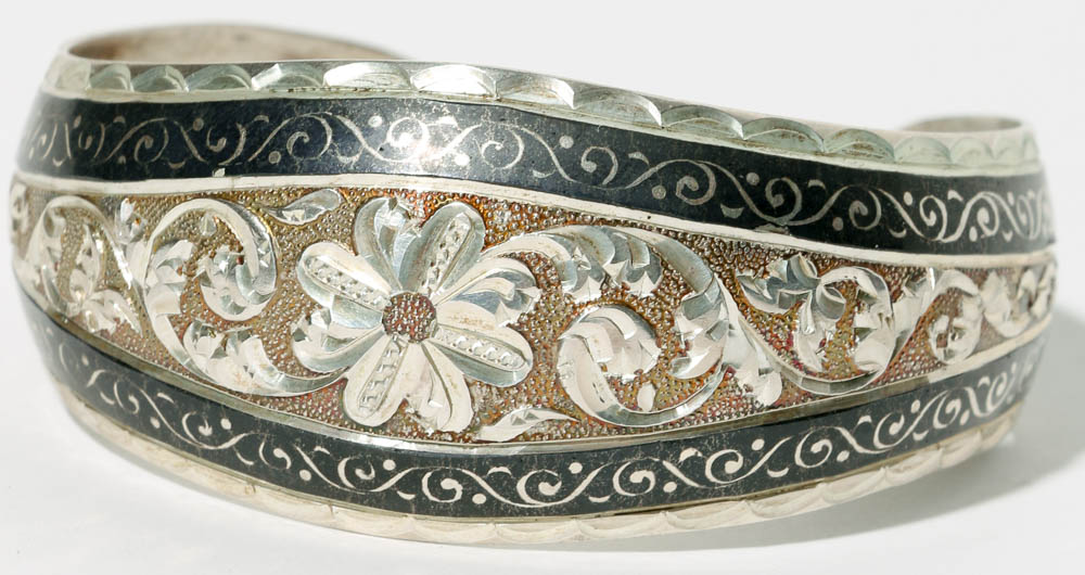 Silver Floral Design Cuff Bracelet