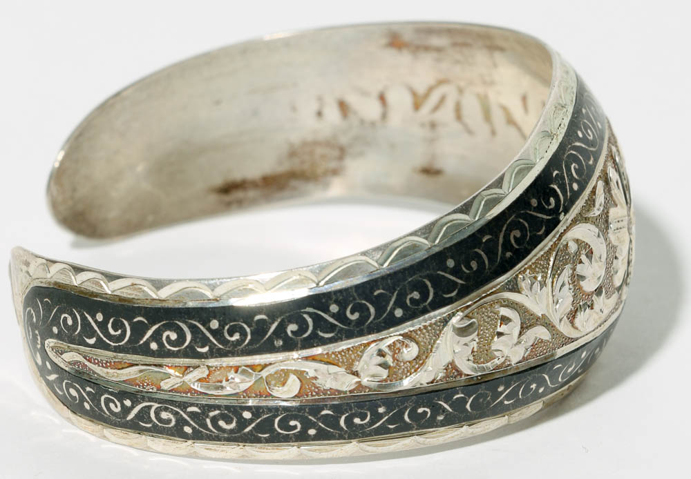 Silver Floral Design Cuff Bracelet