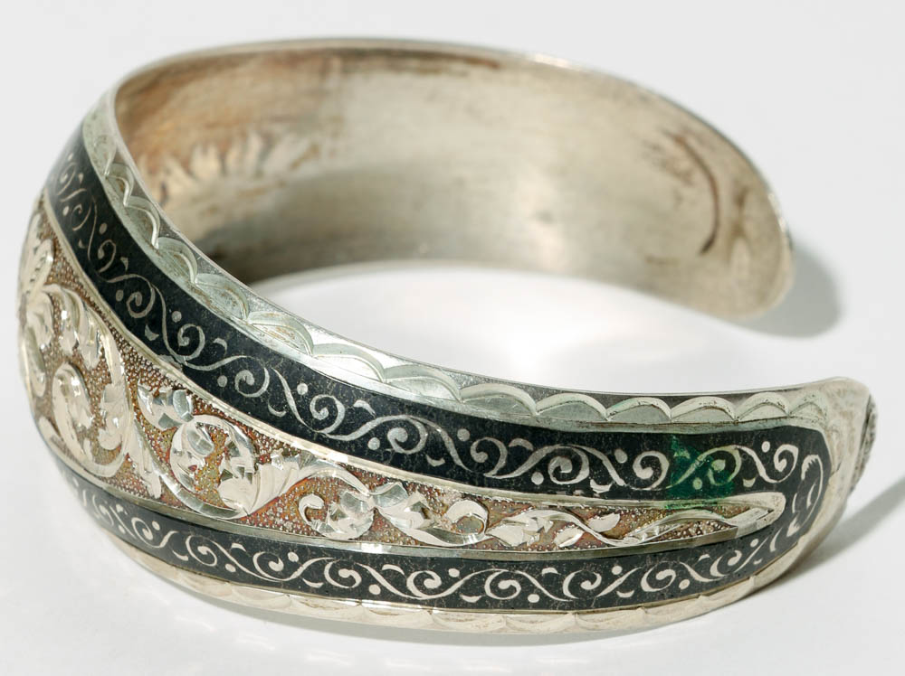 Silver Floral Design Cuff Bracelet