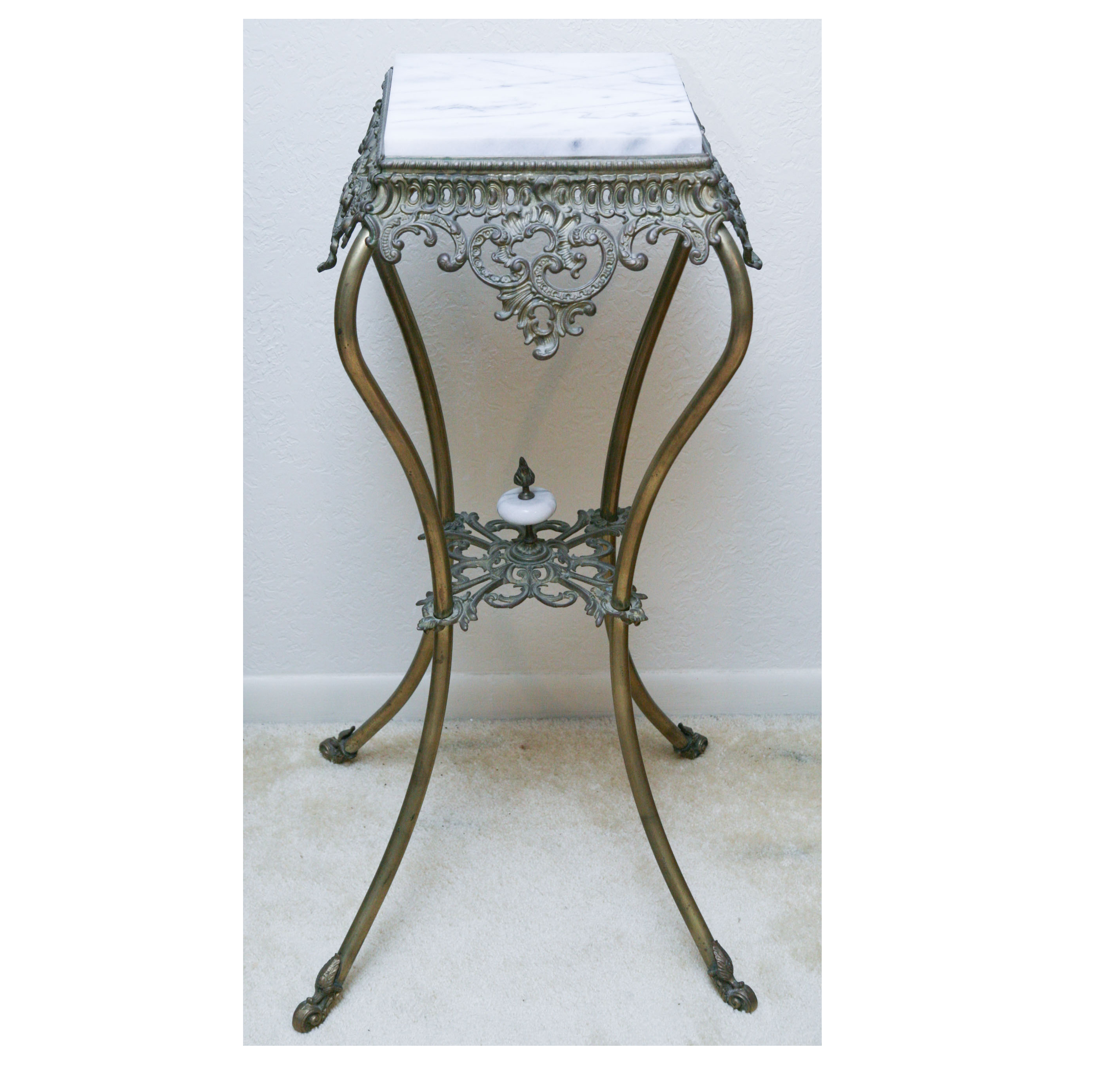 Marble-Topped Brass Plant Stand