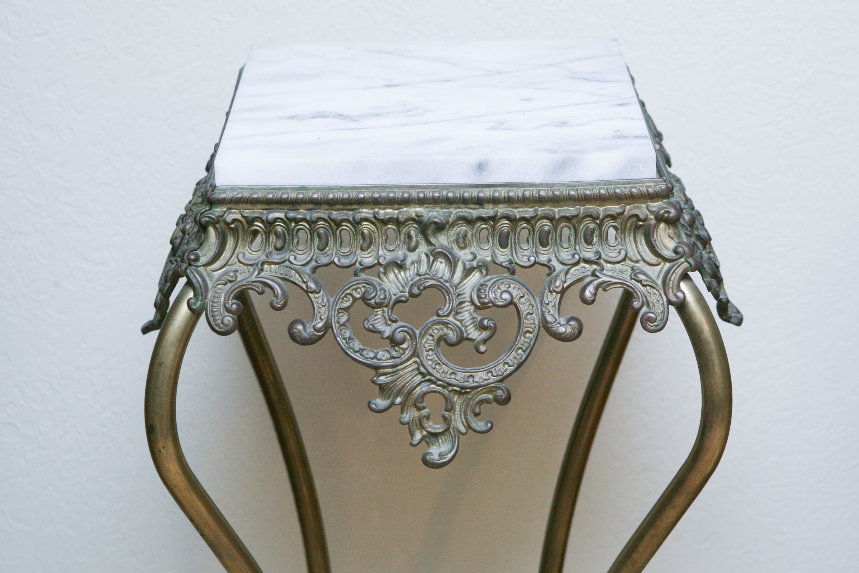 Marble-Topped Brass Plant Stand