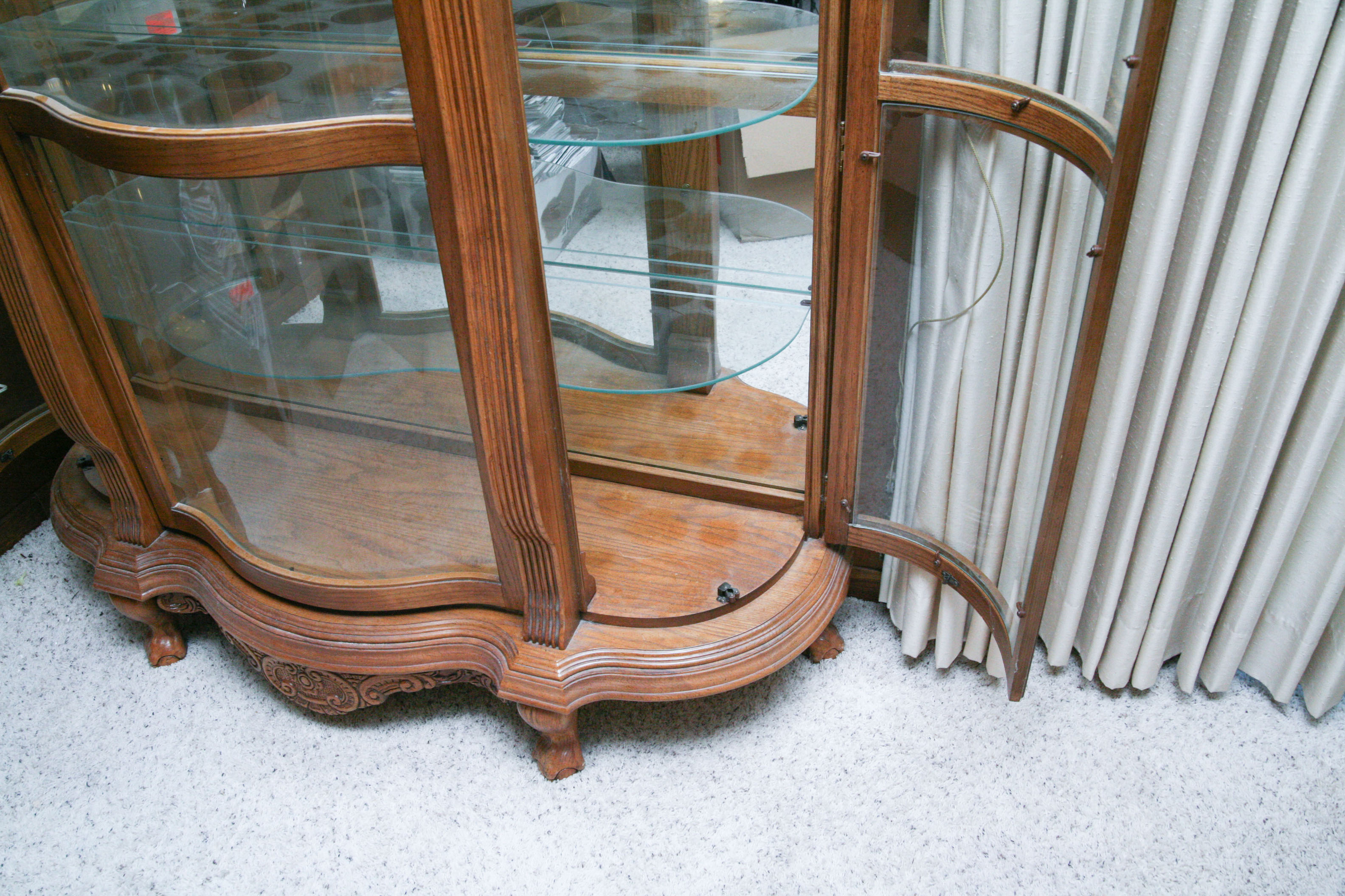 Carved Wooden Lion's Head China Cabinet