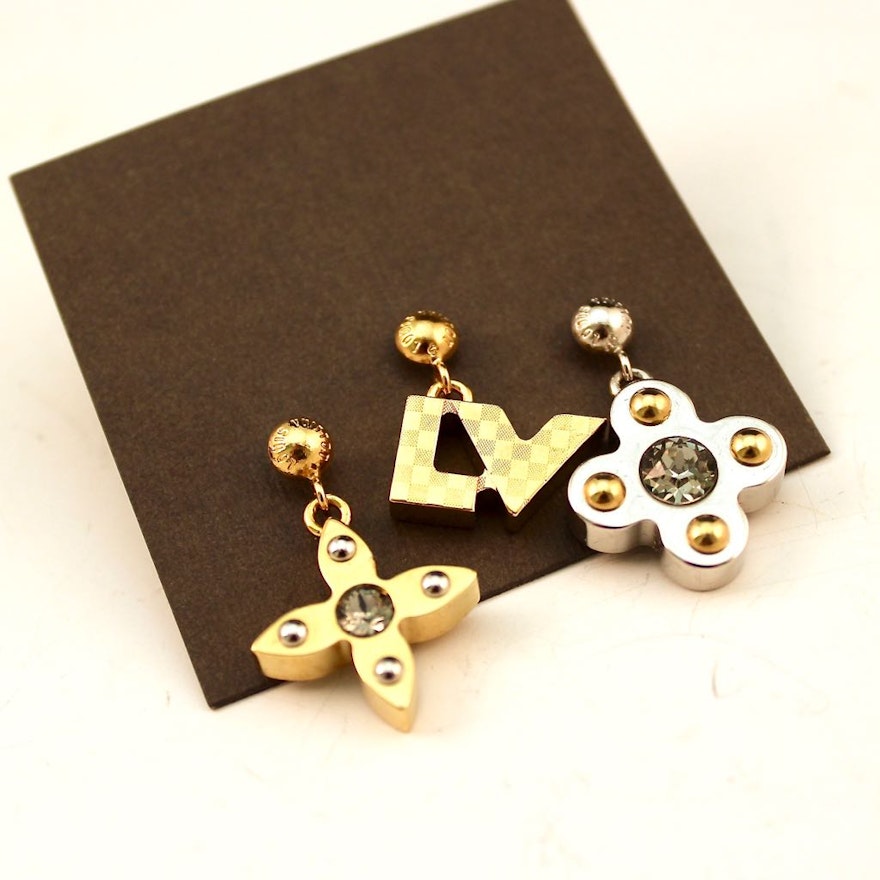 RARE LOUIS VUITTON LOVE LETTERS EARRINGS 3PC NEW IN BOX