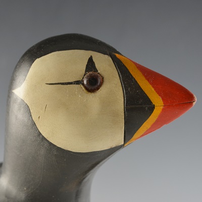 Wood Carved Puffin and Woodpecker Sculptures