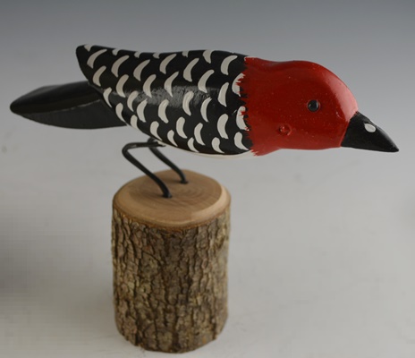 Wood Carved Puffin and Woodpecker Sculptures