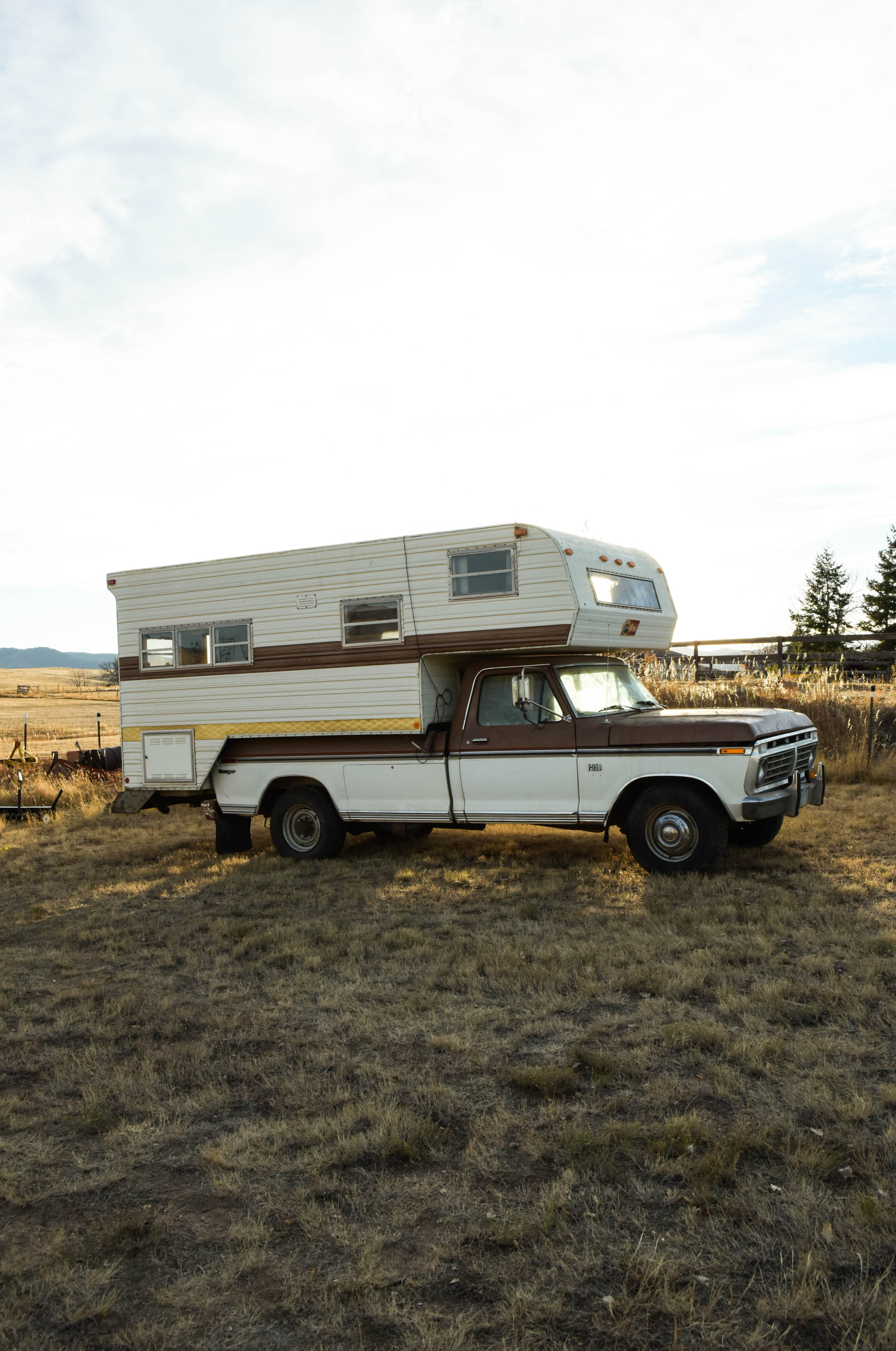 1973 Ford F350 Pickup and 1978 Mitchell Over-Cab Camper