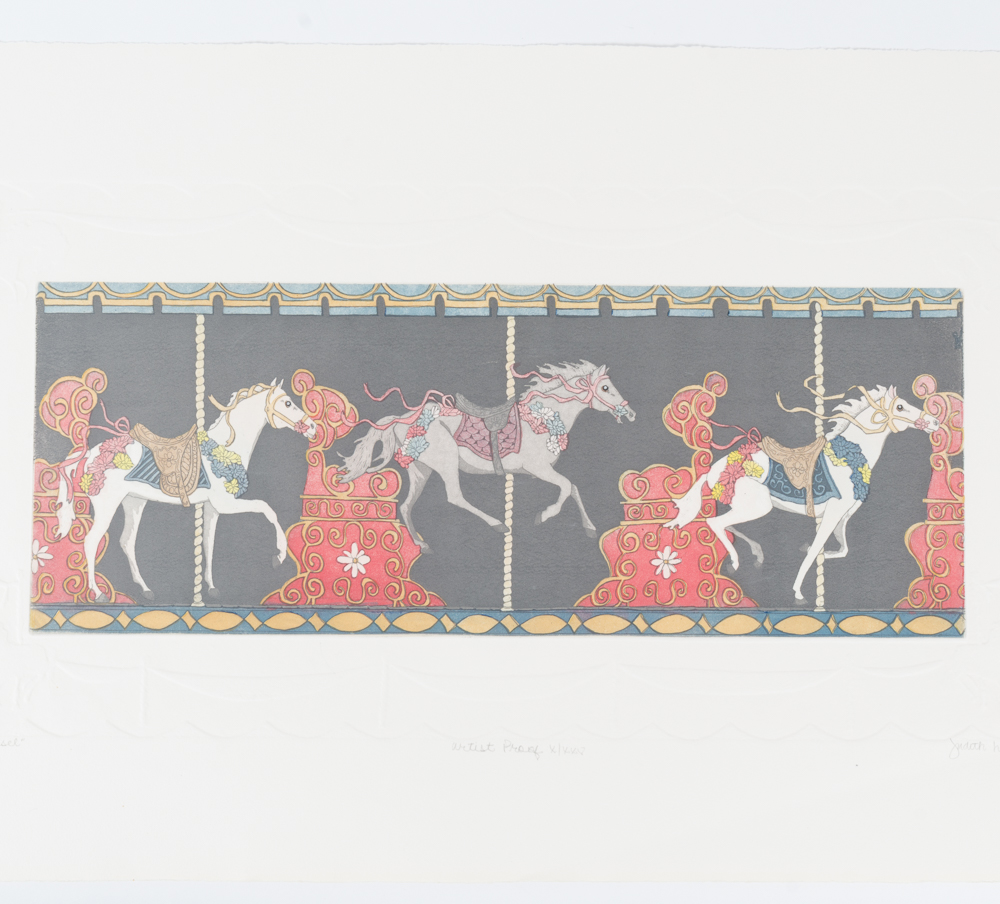 Judith Hall Signed Limited Edition Hand-Colored Artist Proof Etching "Carousel"