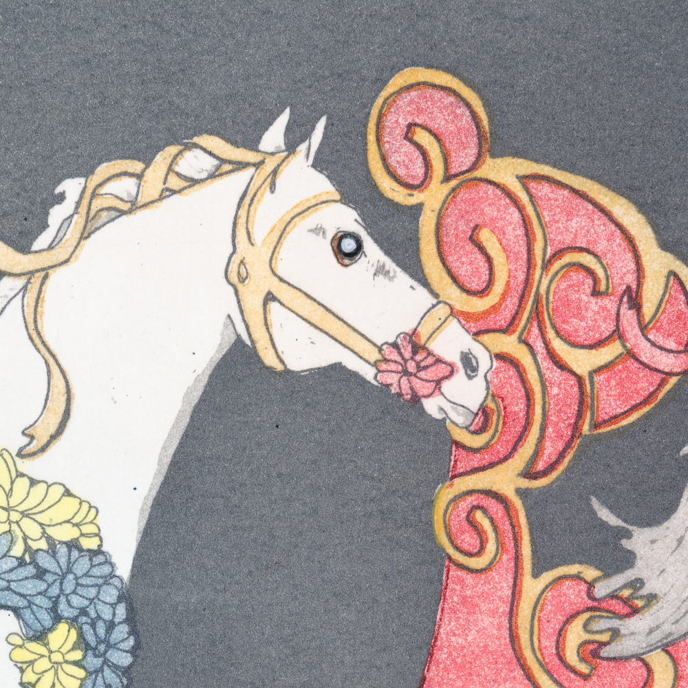 Judith Hall Signed Limited Edition Hand-Colored Artist Proof Etching "Carousel"