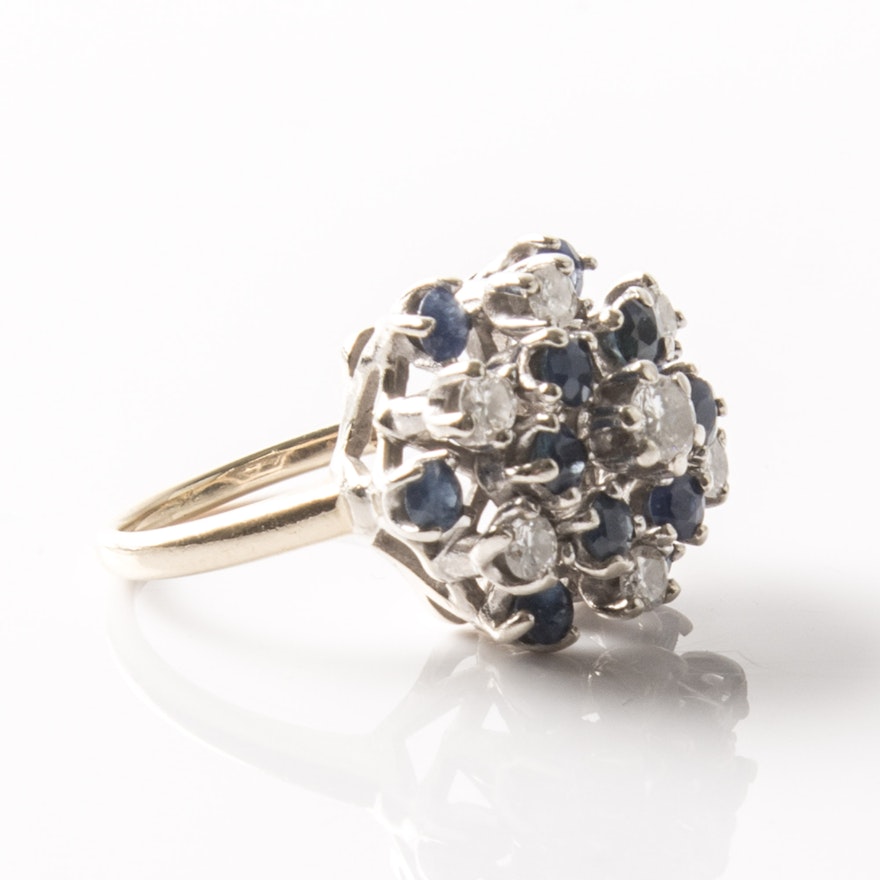 14K Sapphire and Diamond Cluster Ring