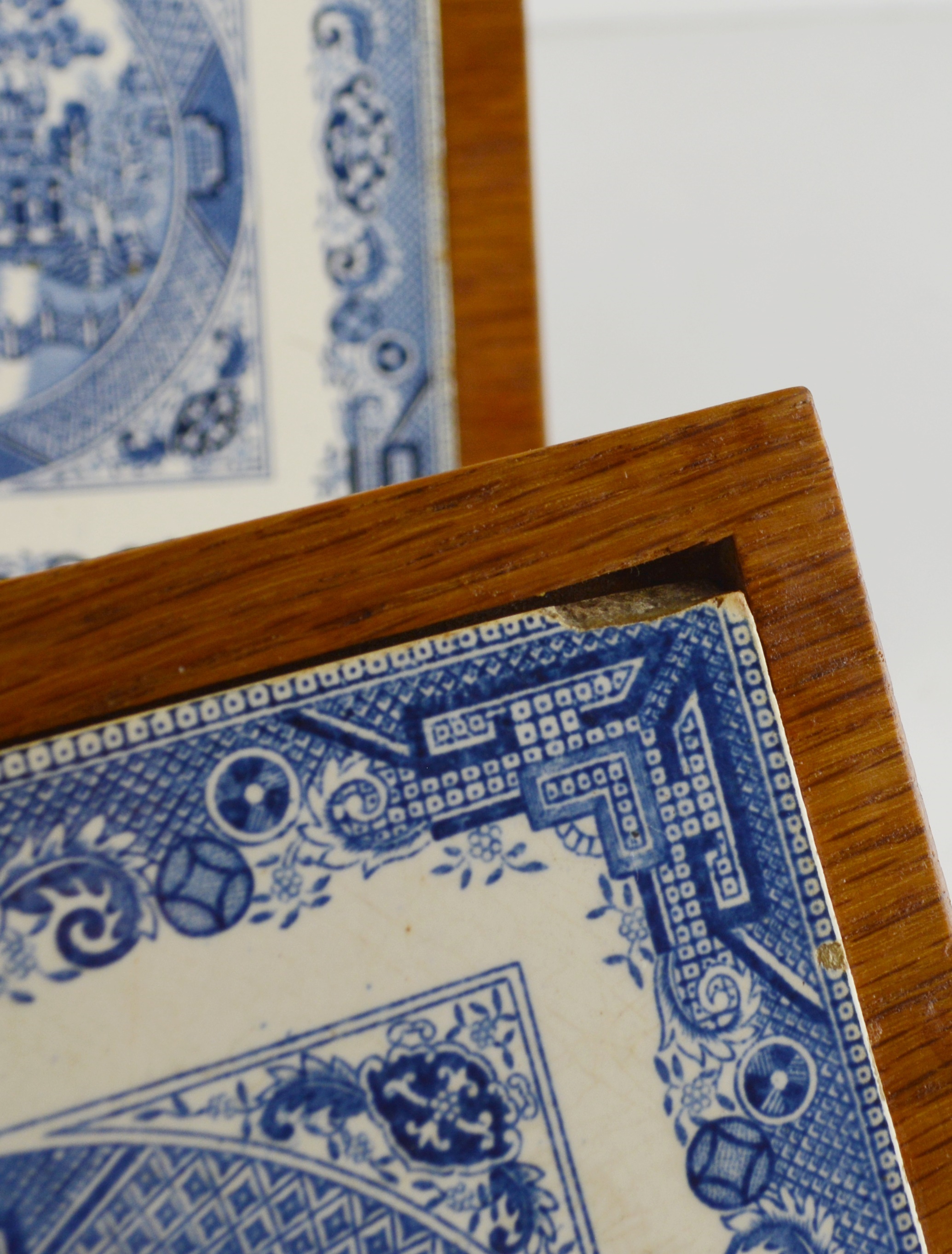 Collection of Wood Framed "Blue Willow" Tile Trivets