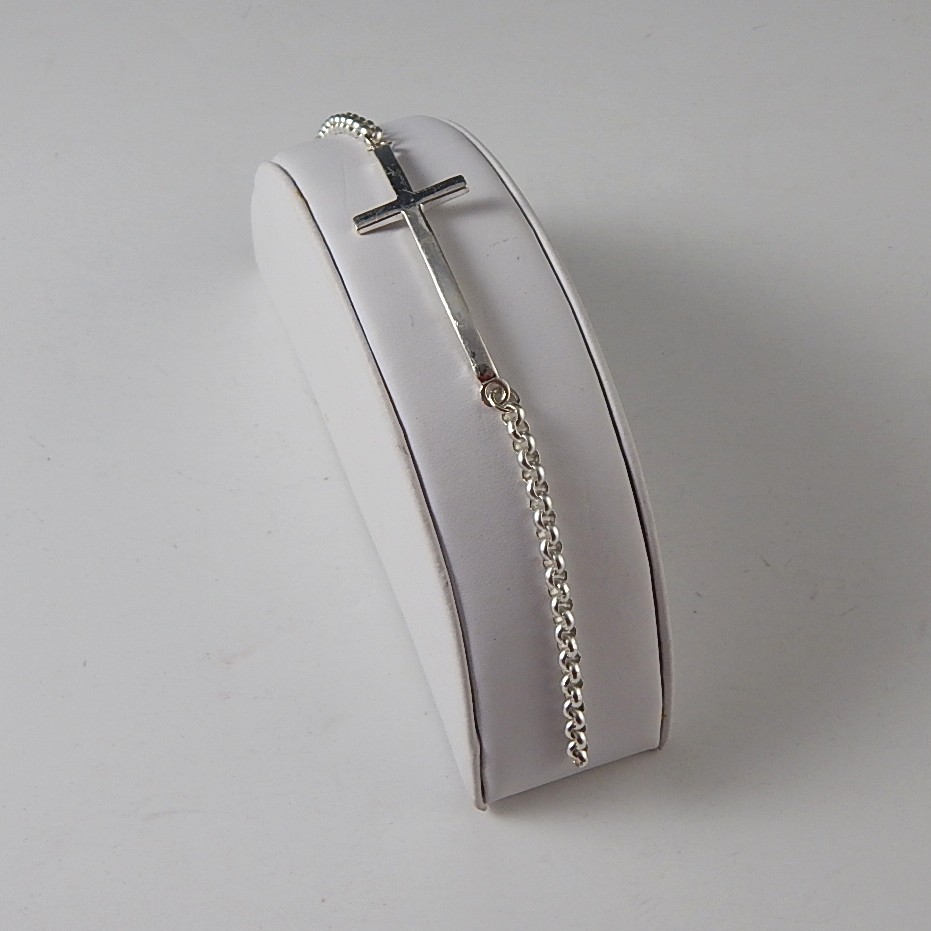 925 Sterling Silver Modern Side-Ways Cross Bracelet