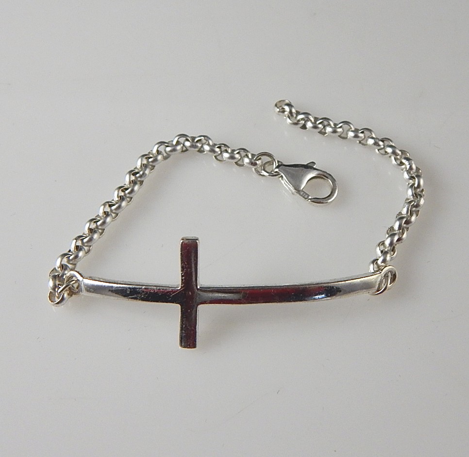 925 Sterling Silver Modern Side-Ways Cross Bracelet