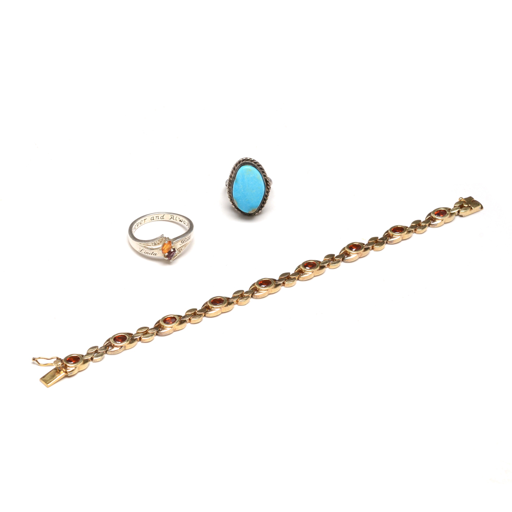 925 Stamped Garnet Bracelet and Fashion Rings