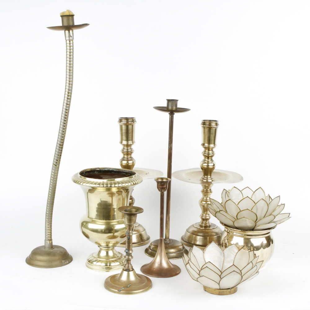 Collection of Brass Candle Holders