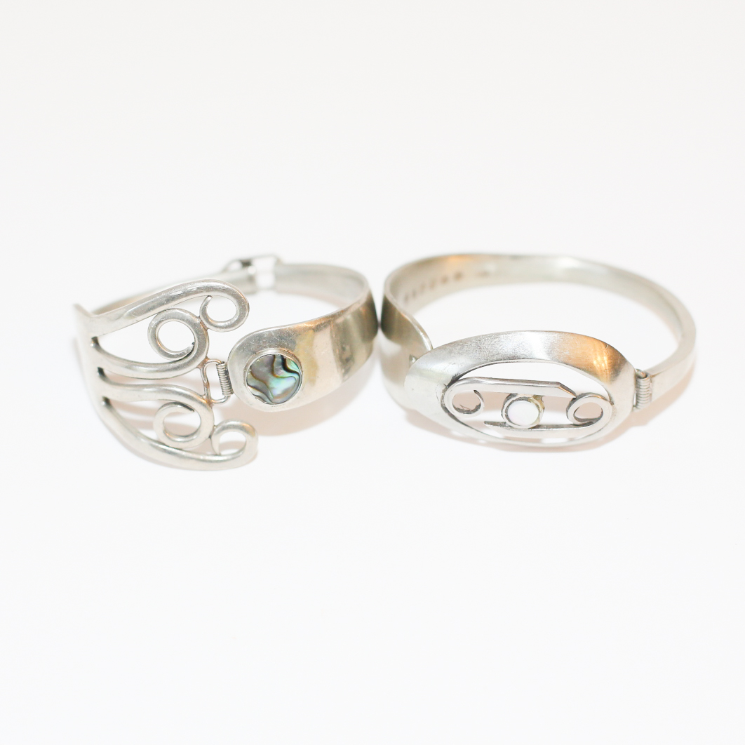 Pair of Silver Toned Mother of Pearl Bracelets